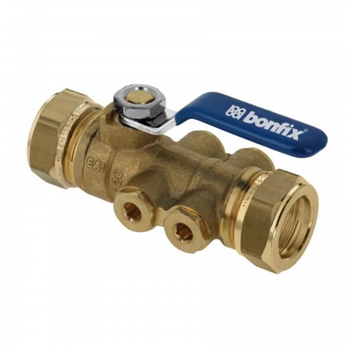Bonfix Kogelstopkraan met terugstroombeveiliging en aftapgelegenheid 22mm knel