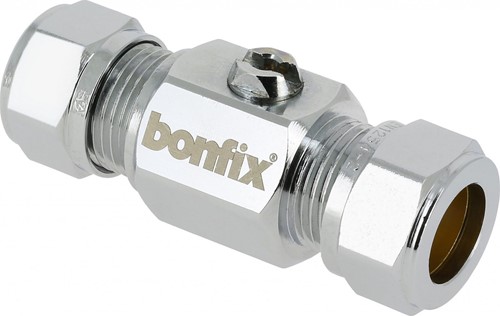 Bonfix stopkraan recht verchroomd - schroevendraaierbediening 22mm x 22mm buitendraad