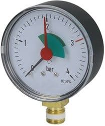 Manometer Verwarming 0-4bar, 63mm, radiaal 1/4