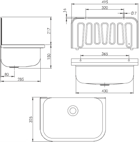Uitstortgootsteen - RVS - incl. achterwand - 495 x 367 x 325 mm-2