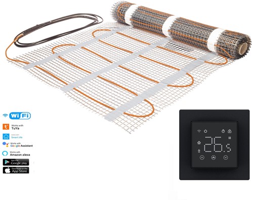 Solidparts Elektrische vloerverwarmingsset 3.0m2 met Wifi thermostaat Zwart