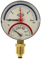 Thermo-Manometer Verwarming 0-4bar, 20-120°C, 80mm, radiaal 1/2
