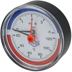 Thermo-Manometer Verwarming 0-4bar, 20-120°C, 80mm, axiaal 1/2