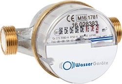 Watermeter 3/4" - 130 mm inbouwlengte 1" buitendraad