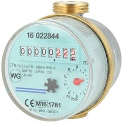 Watermeter 1/2" - 80 mm inbouwlengte 3/4" buitendraad